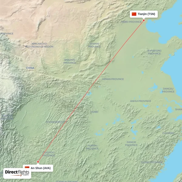 Tianjin - An Shun direct flight map