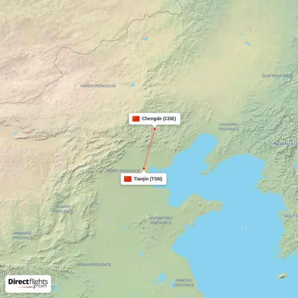 Tianjin - Chengde direct flight map
