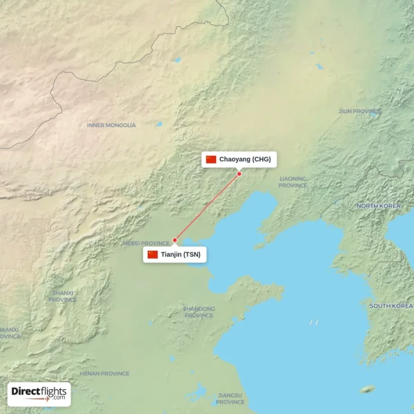 Tianjin - Chaoyang direct flight map