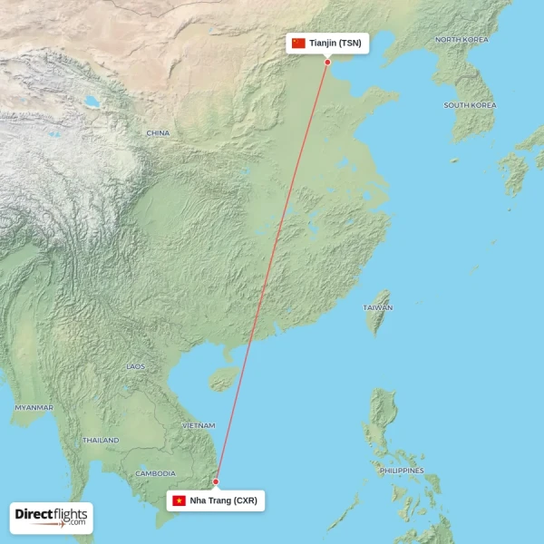 Tianjin - Nha Trang direct flight map