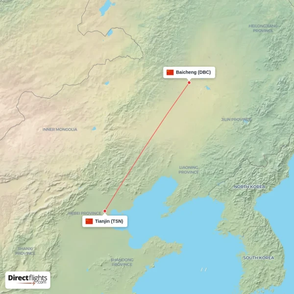 Tianjin - Baicheng direct flight map
