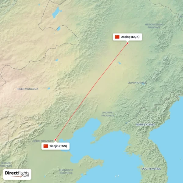 Tianjin - Daqing direct flight map