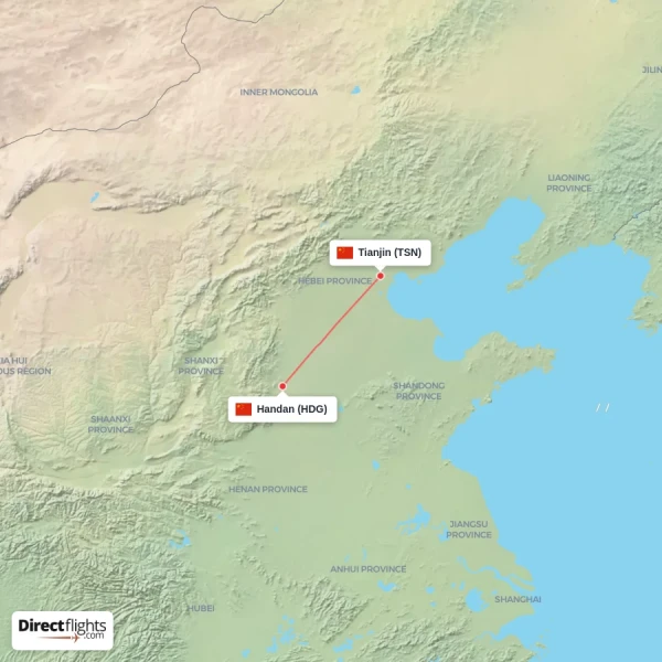 Tianjin - Handan direct flight map