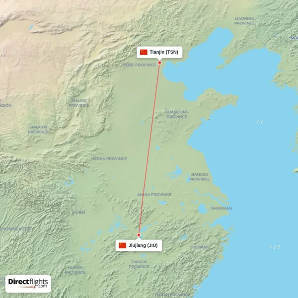 Tianjin - Jiujiang direct flight map