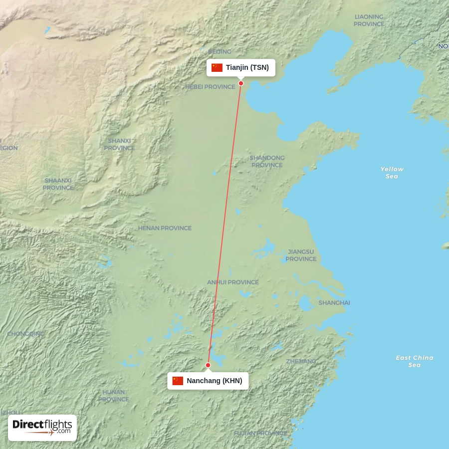 TSN - KHN route map
