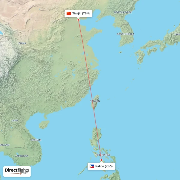 Tianjin - Kalibo direct flight map