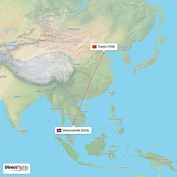 Tianjin - Sihanoukville direct flight map