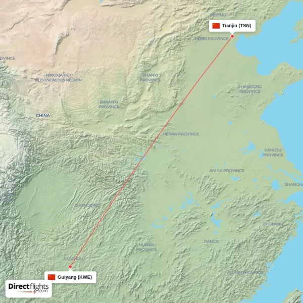 Tianjin - Guiyang direct flight map