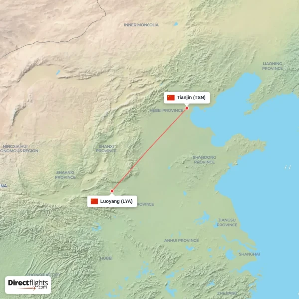 Tianjin - Luoyang direct flight map