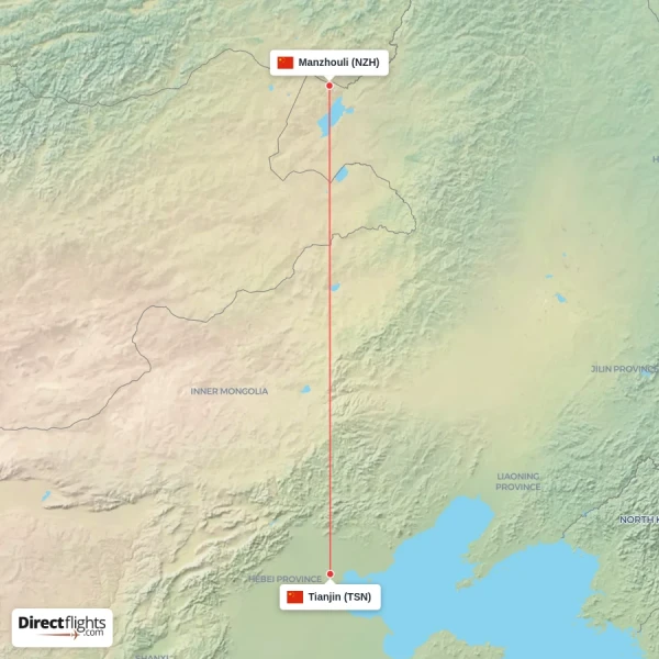 Tianjin - Manzhouli direct flight map