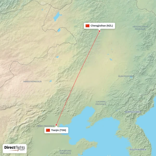 Tianjin - Chengjisihan direct flight map