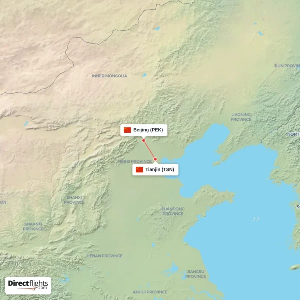 Tianjin - Beijing direct flight map