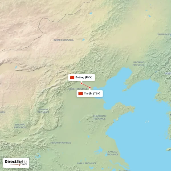 Tianjin - Beijing direct flight map