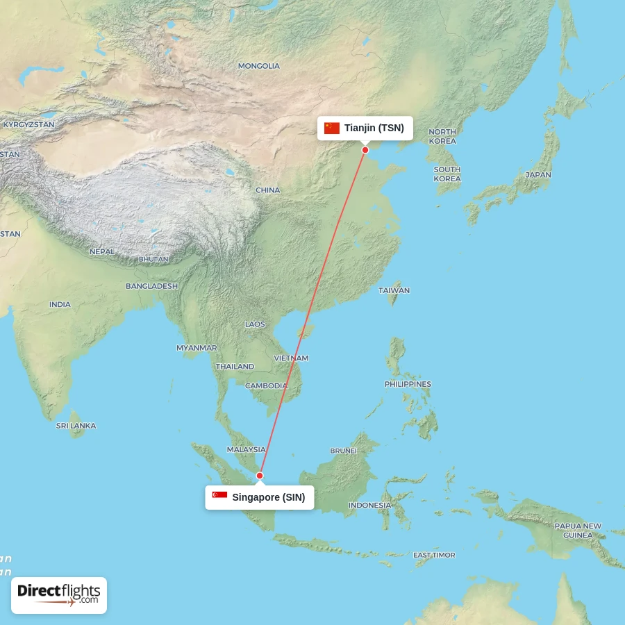 TSN - SIN route map