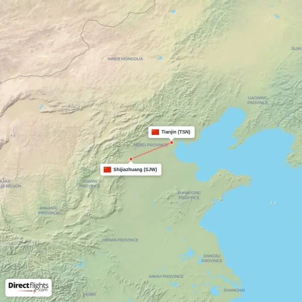 Tianjin - Shijiazhuang direct flight map
