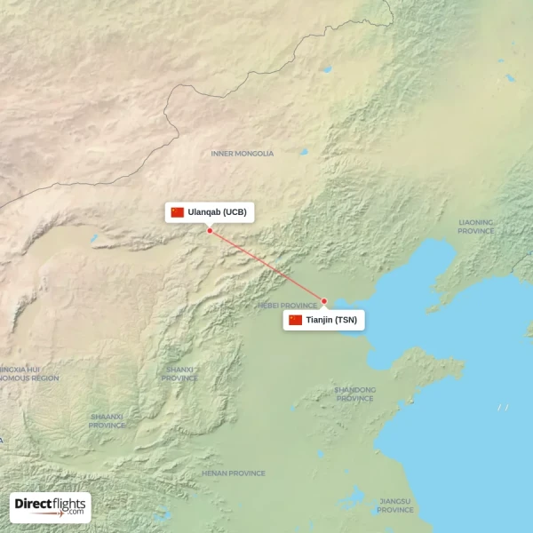 Tianjin - Ulanqab direct flight map