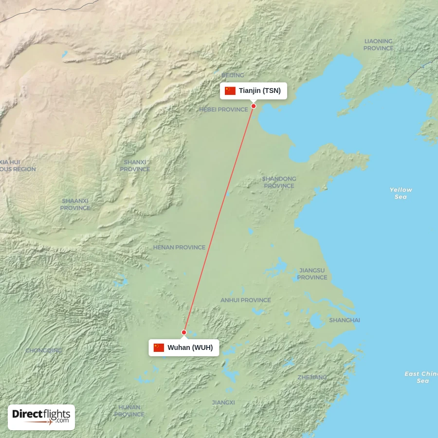 TSN - WUH route map
