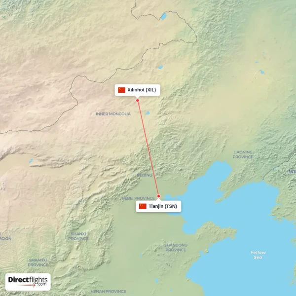 Tianjin - Xilinhot direct flight map