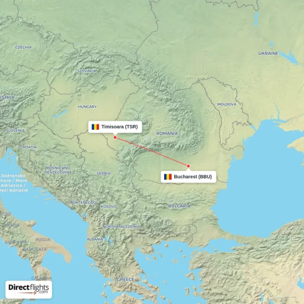 Timisoara - Bucharest direct flight map