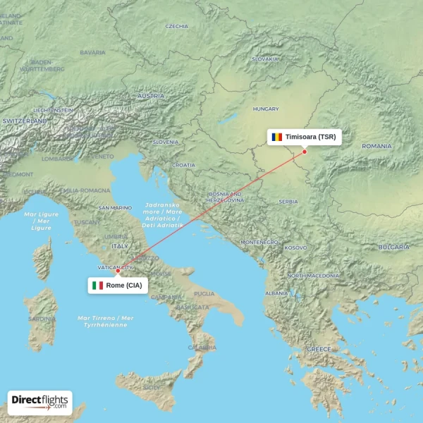 Timisoara - Rome direct flight map