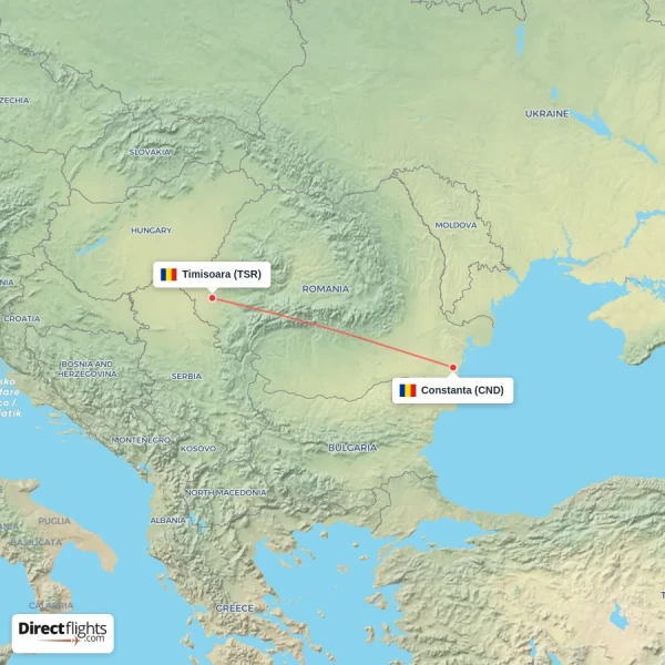 Timisoara - Constanta direct flight map