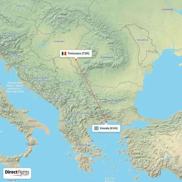 Timisoara - Kavala direct flight map