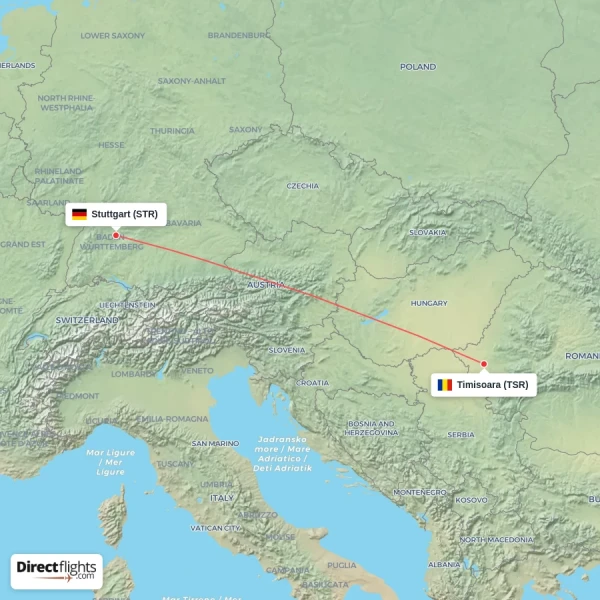 Timisoara - Stuttgart direct flight map