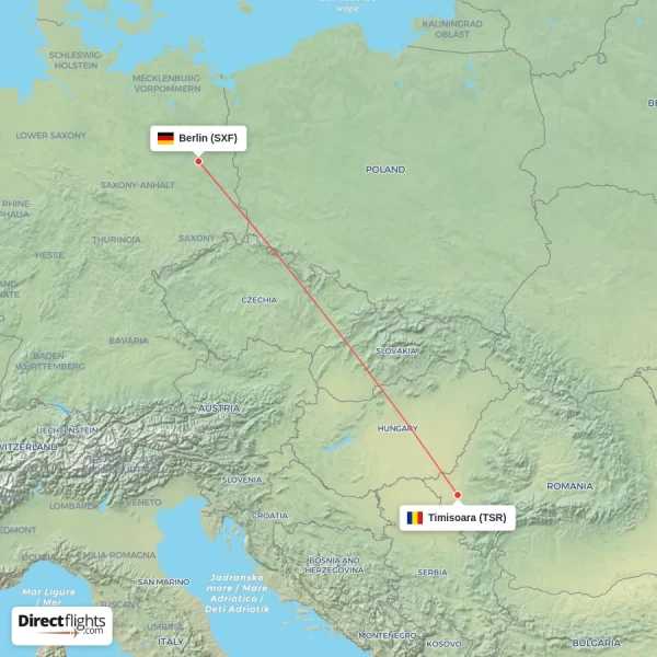 Timisoara - Berlin direct flight map