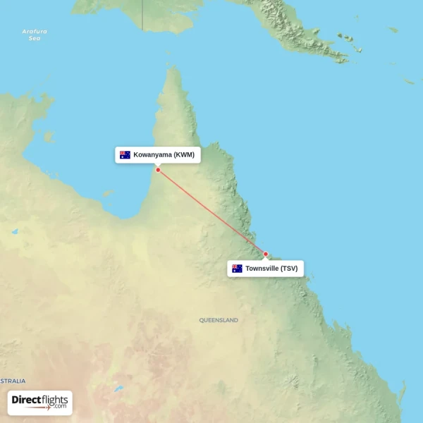 Townsville - Kowanyama direct flight map