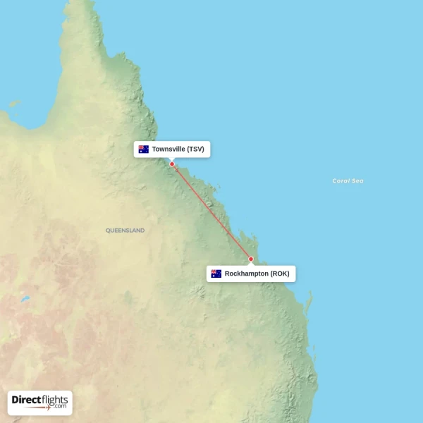 Townsville - Rockhampton direct flight map