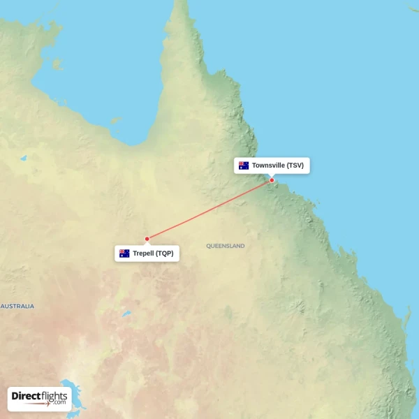 Townsville - Trepell direct flight map