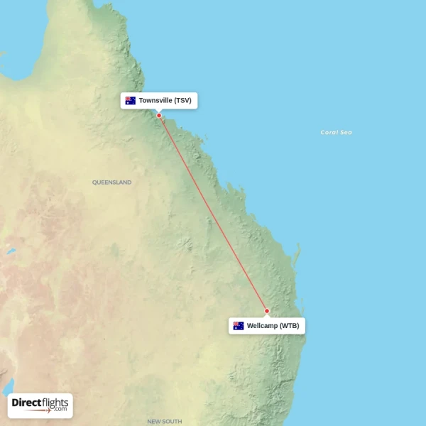 Townsville - Wellcamp direct flight map