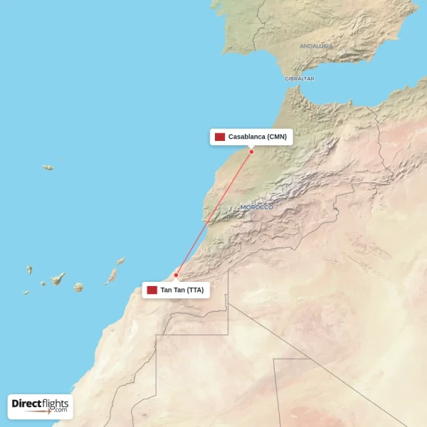 Tan Tan - Casablanca direct flight map