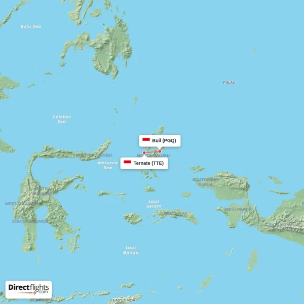 Ternate - Buil direct flight map