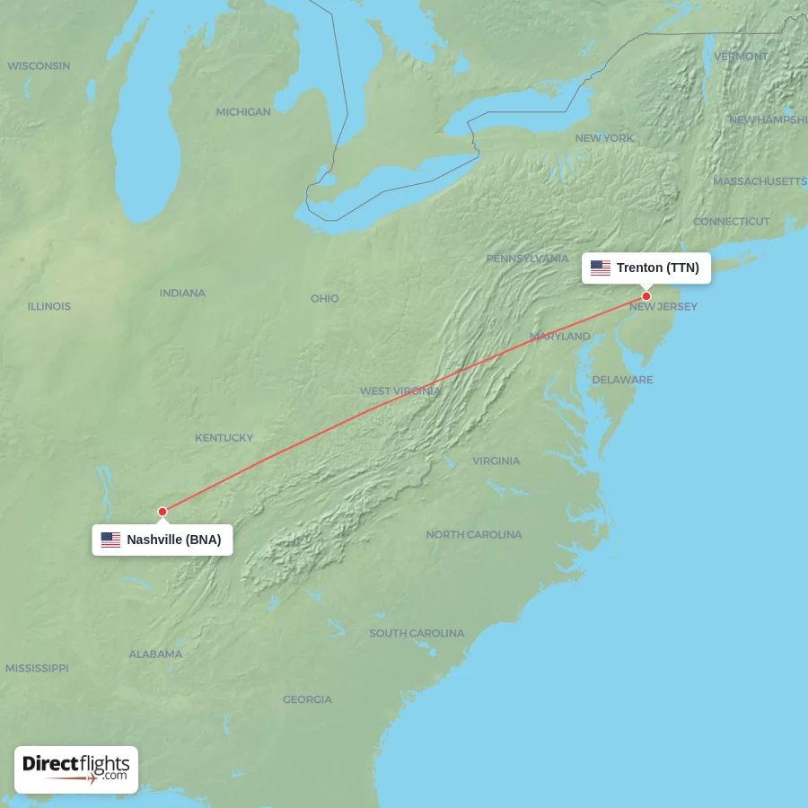TTN - BNA route map