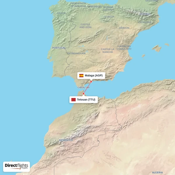 Tetouan - Malaga direct flight map