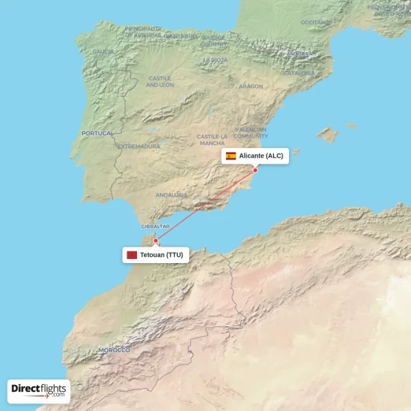 Tetouan - Alicante direct flight map