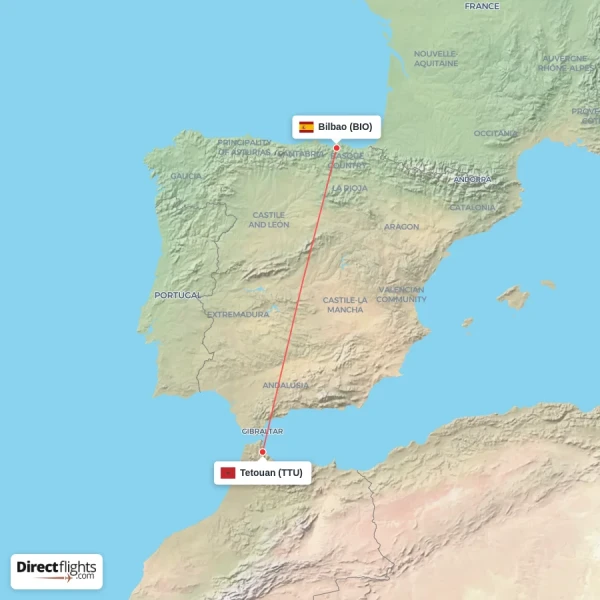 Tetouan - Bilbao direct flight map