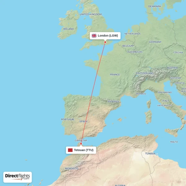 Tetouan - London direct flight map