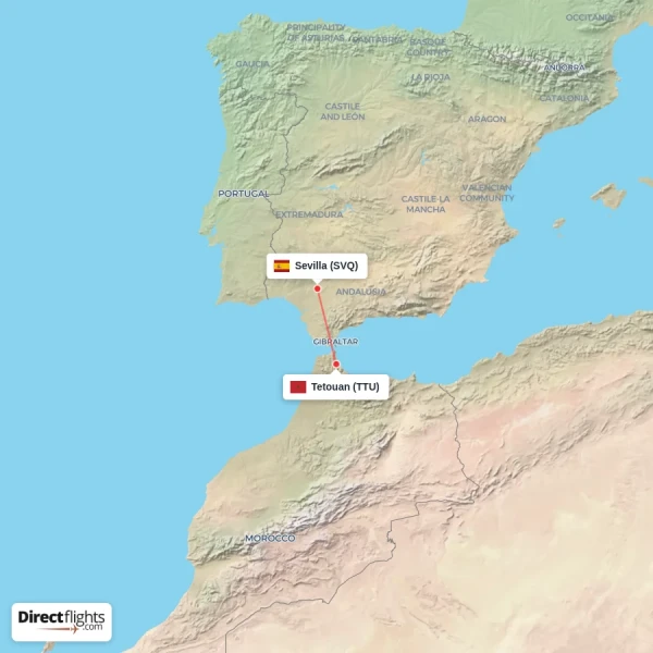 Tetouan - Sevilla direct flight map