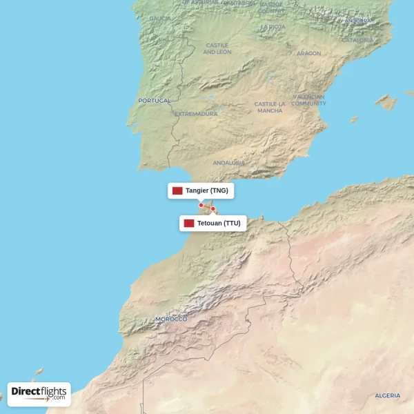 Tetouan - Tangier direct flight map