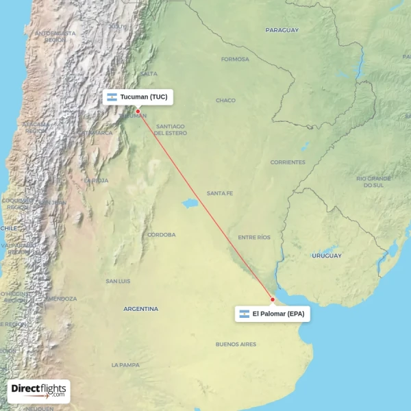 Tucuman - El Palomar direct flight map