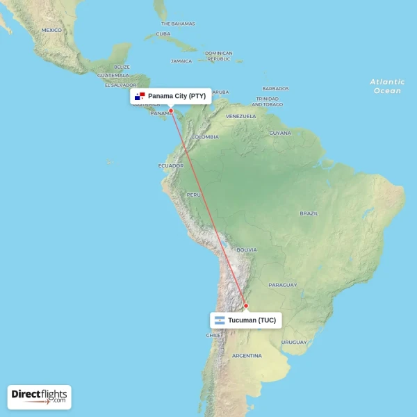 Tucuman - Panama City direct flight map