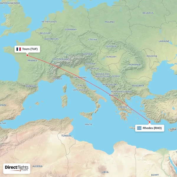 Tours - Rhodes direct flight map