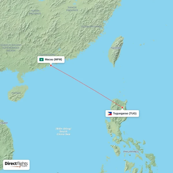 Tuguegarao - Macau direct flight map