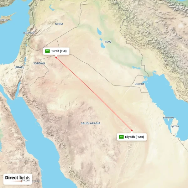 Turaif - Riyadh direct flight map