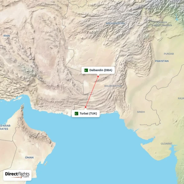 Turbat - Dalbandin direct flight map