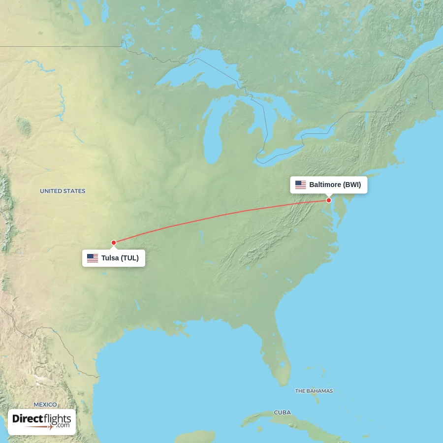 TUL - BWI route map