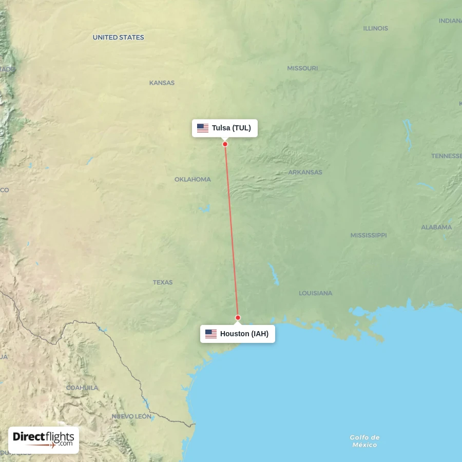 TUL - IAH route map