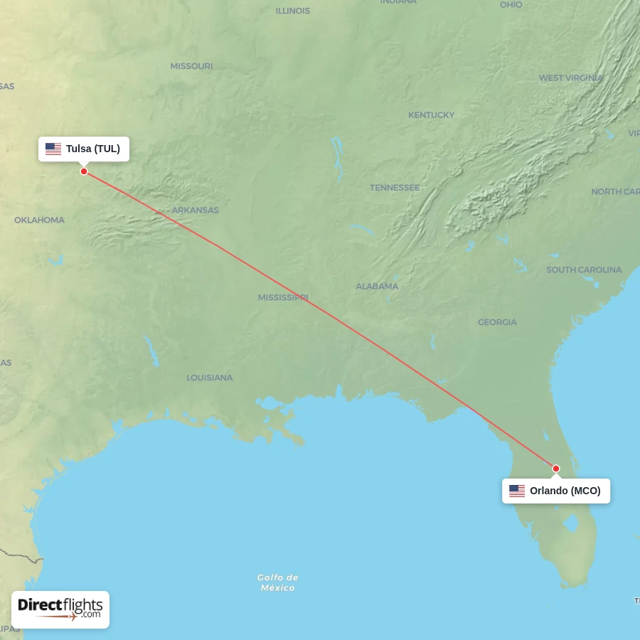 TUL - MCO route map